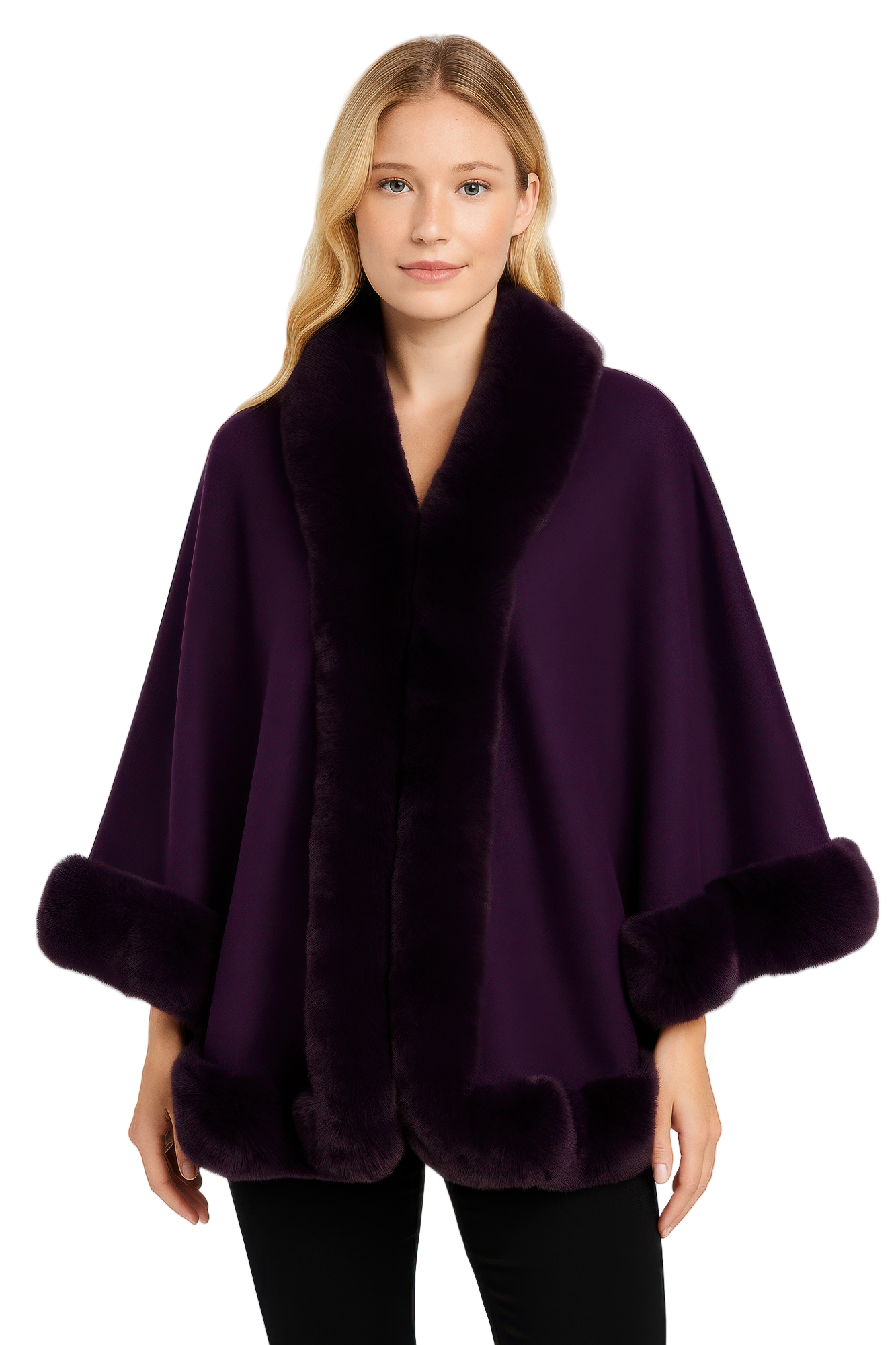 Faux Fur Trim Open-front Cape Jacket