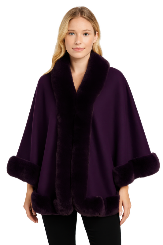 Faux Fur Trim Open-front Cape Jacket
