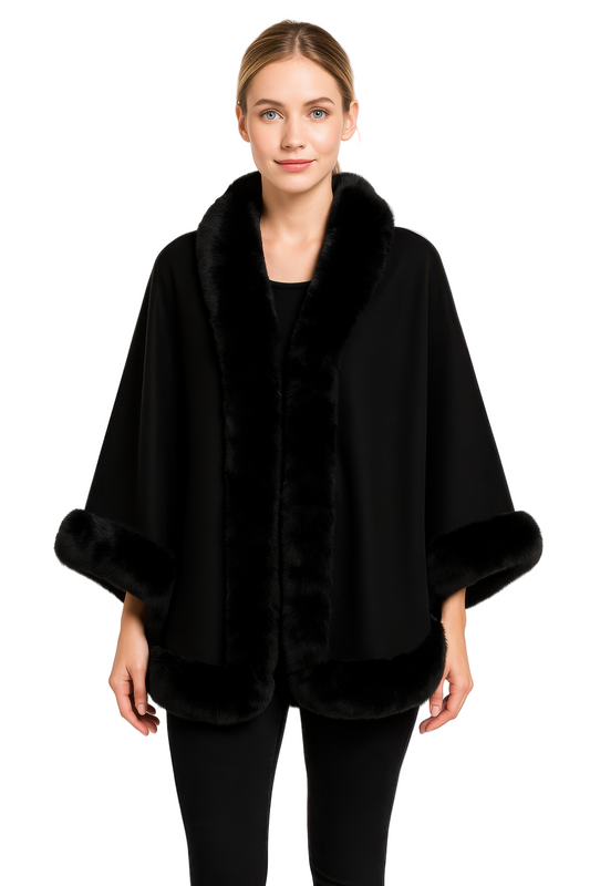 Faux Fur Trim Open-front Cape Jacket