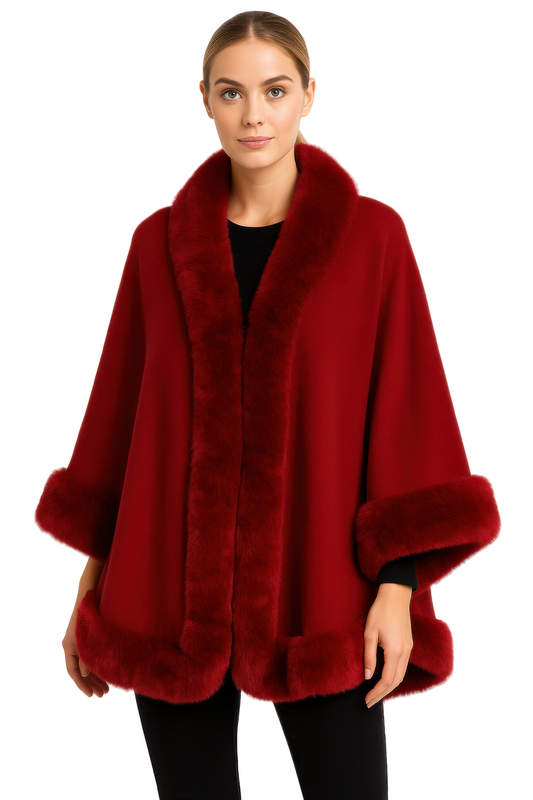 Faux Fur Trim Open-front Cape Jacket