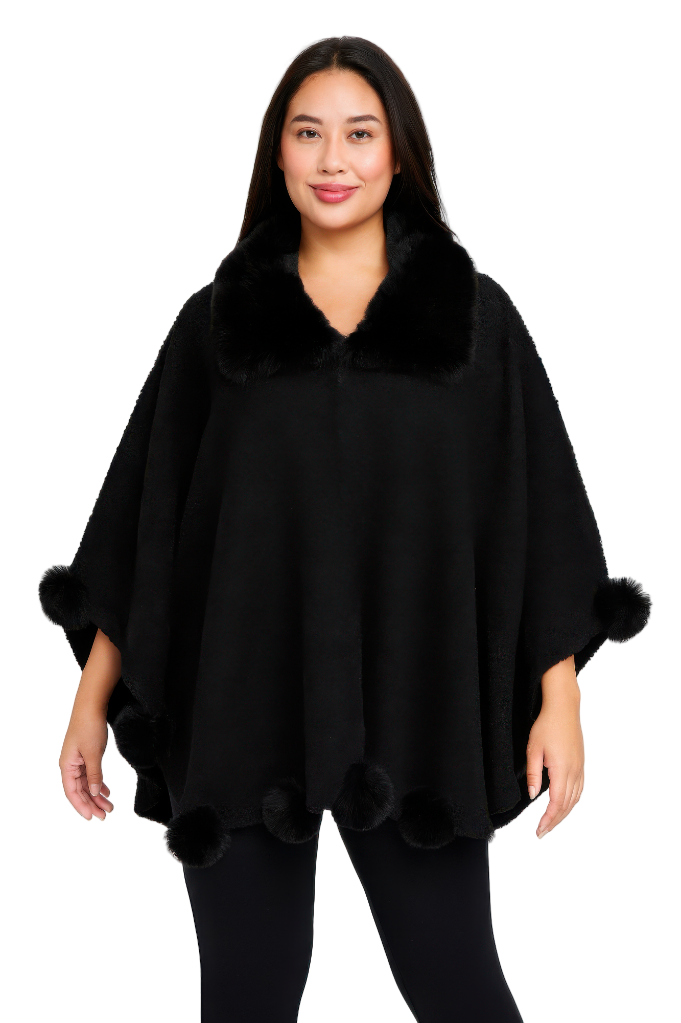 Trim Cape With Faux Fur Collar