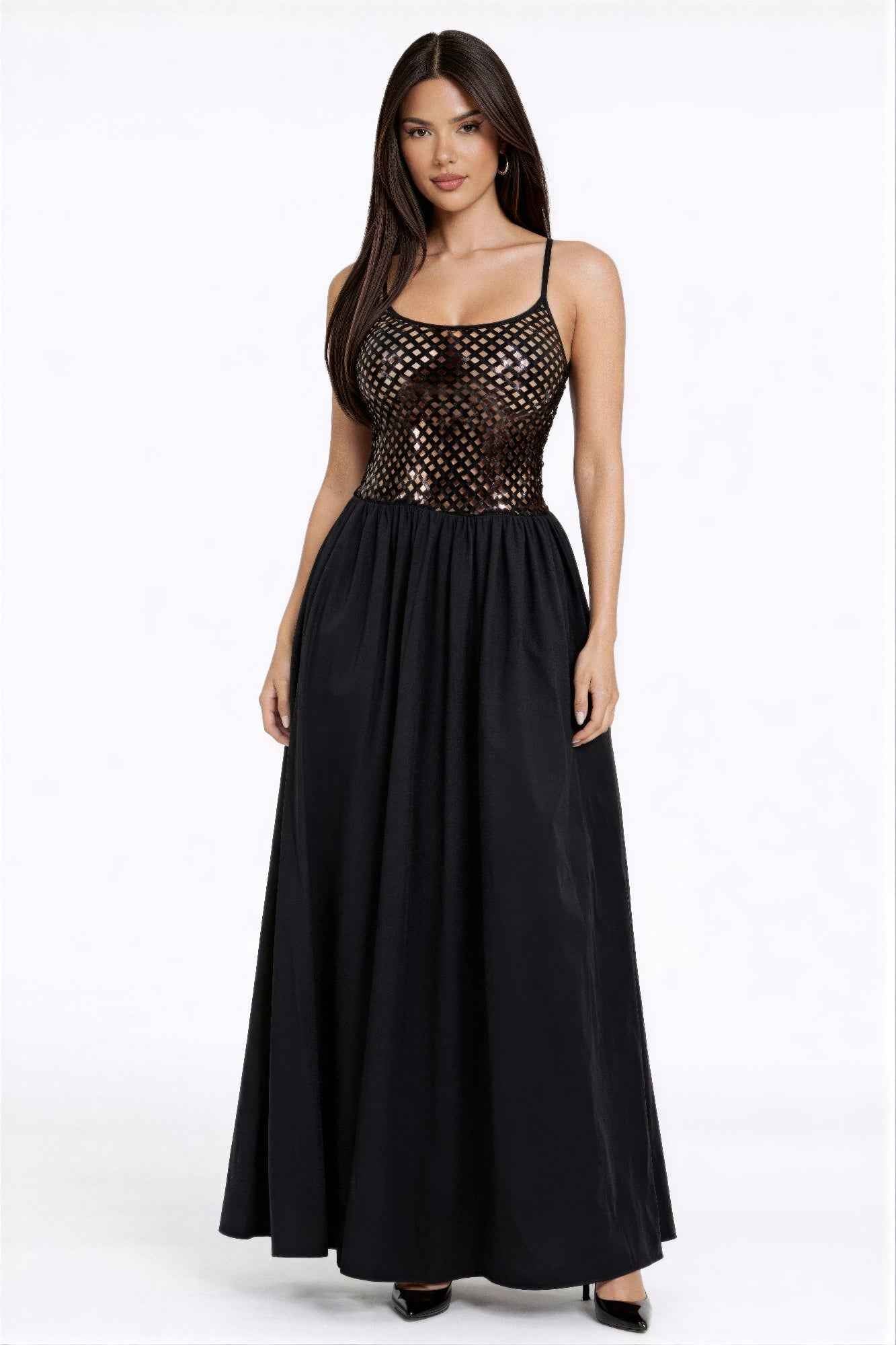 Netted Sequin Maxi Dress