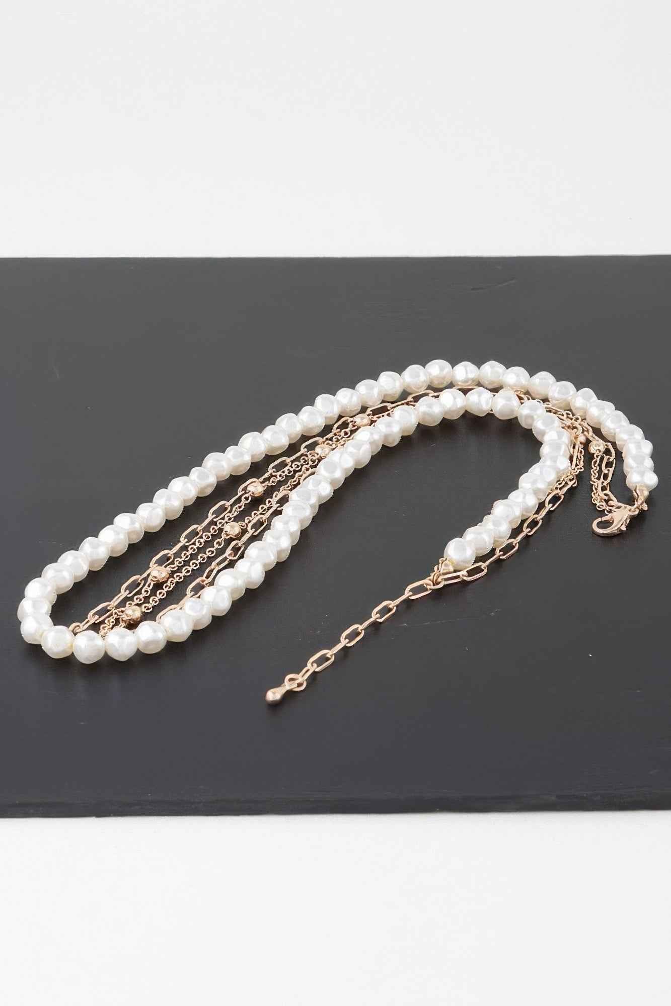 Triple Pearl Chain Necklace
