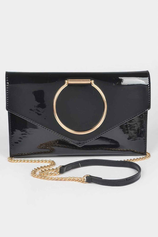 Enamel Faux Leather Metal Handle Flap Clutch
