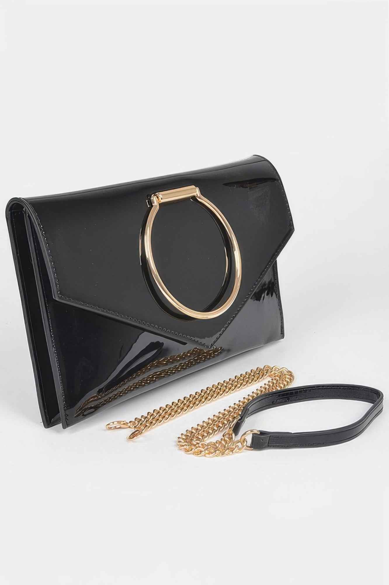 Enamel Faux Leather Metal Handle Flap Clutch