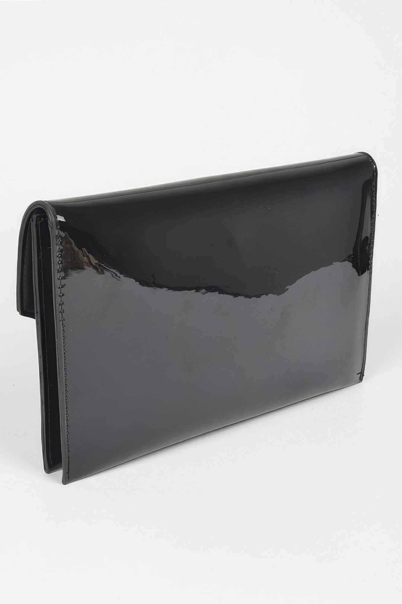 Enamel Faux Leather Metal Handle Flap Clutch