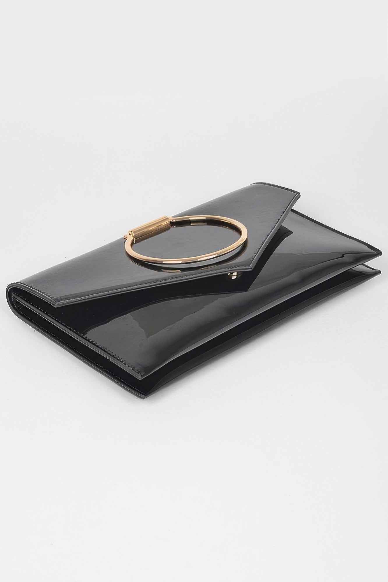 Enamel Faux Leather Metal Handle Flap Clutch