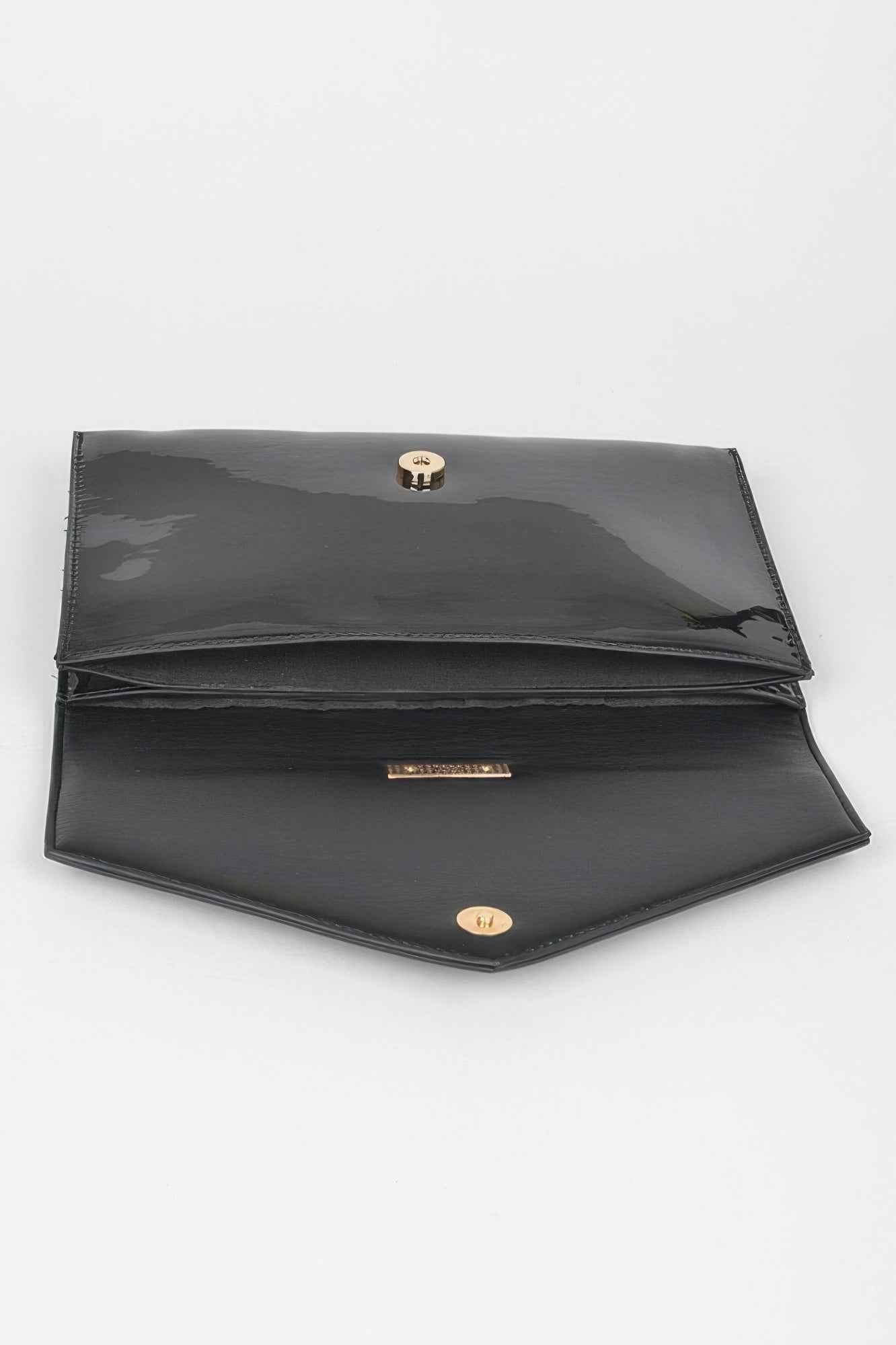 Enamel Faux Leather Metal Handle Flap Clutch