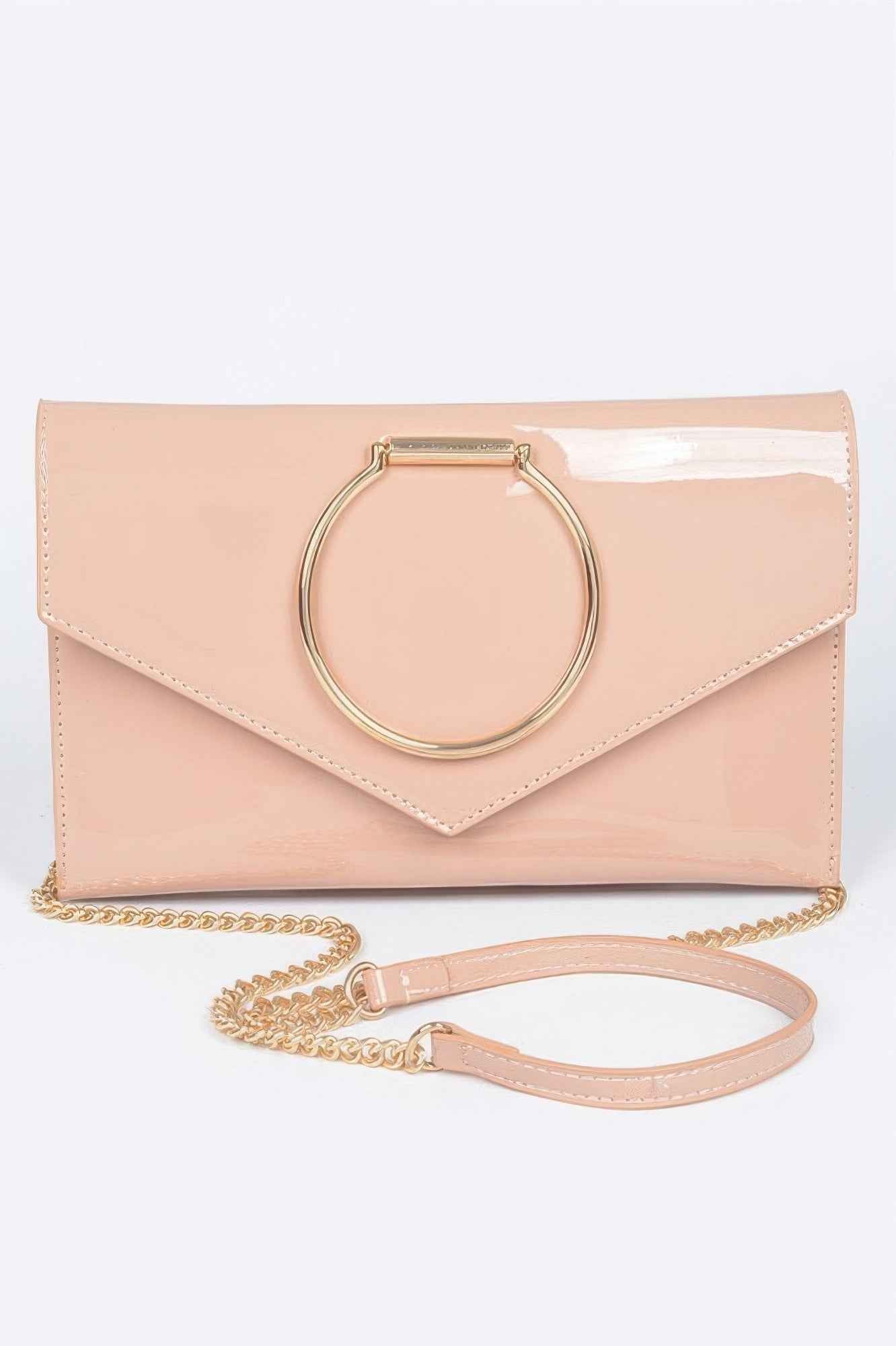 Enamel Faux Leather Metal Handle Flap Clutch