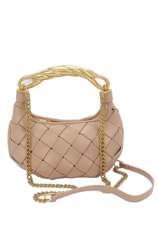 Faux Leather Braided Metal Handle Bag