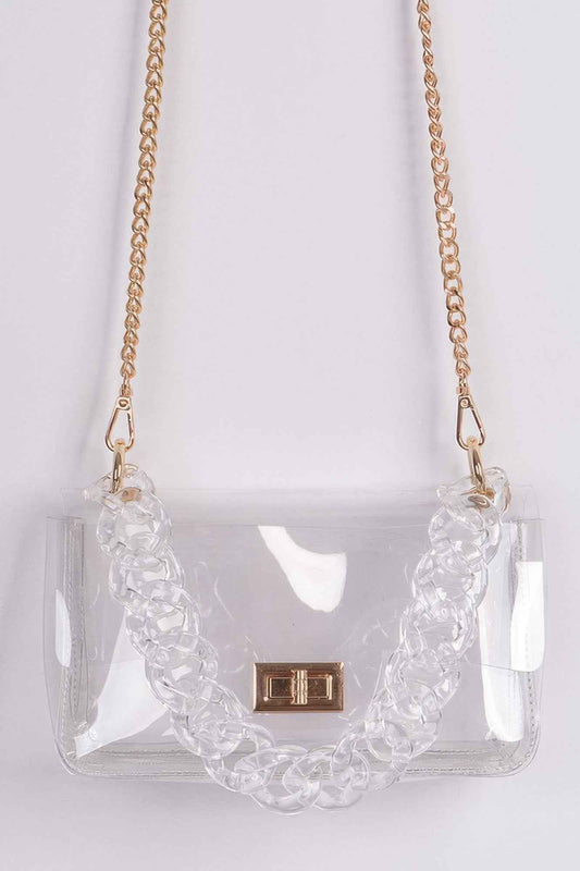 Cross Chain Body Visibly Clear Clutch