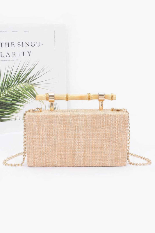 Faux Straw Bamboo Handle Case Bag