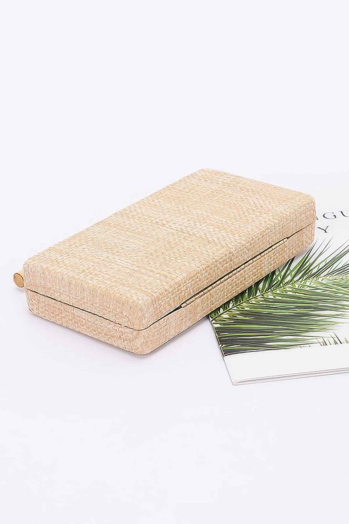 Faux Straw Bamboo Handle Case Bag