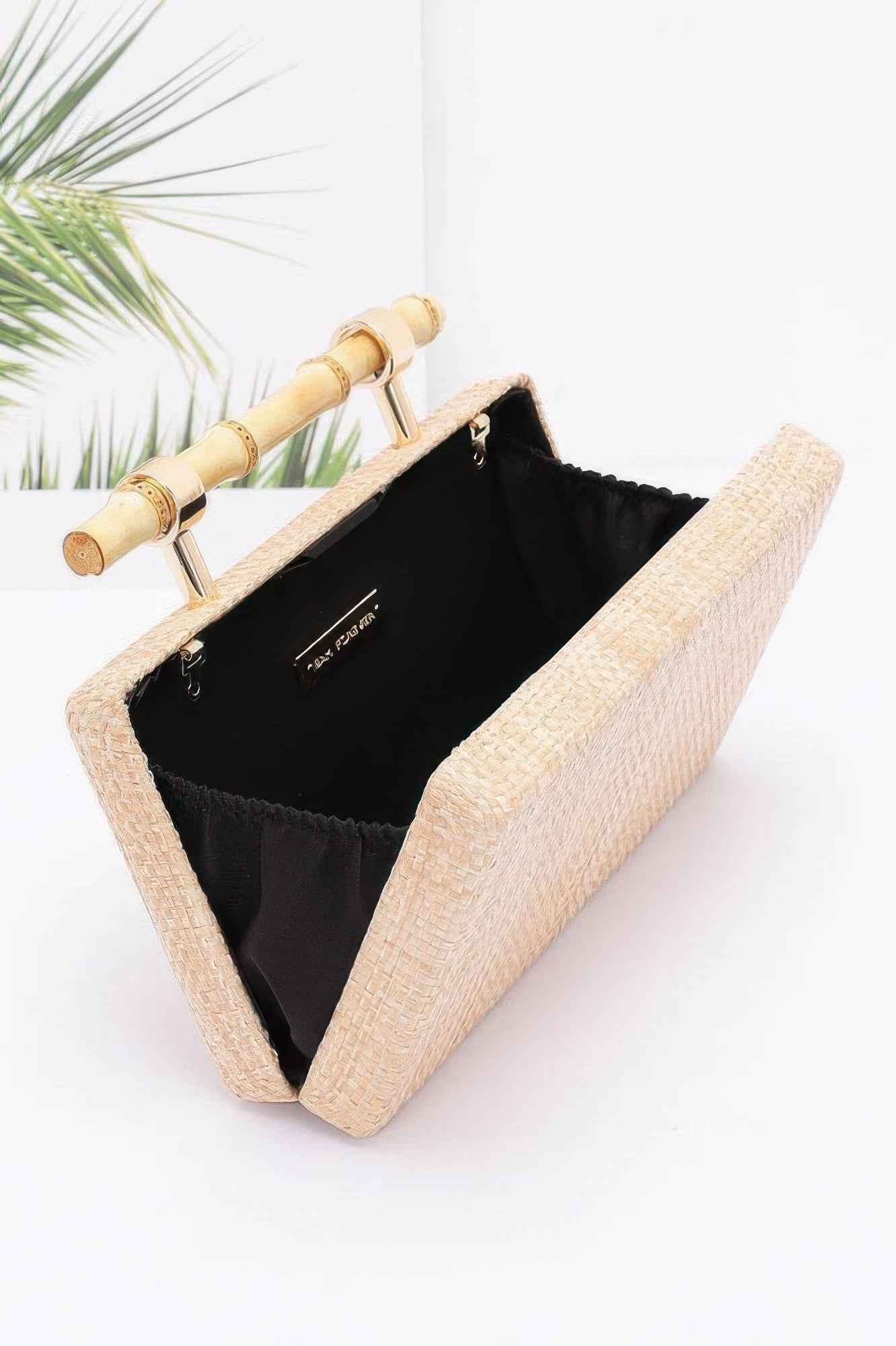 Faux Straw Bamboo Handle Case Bag