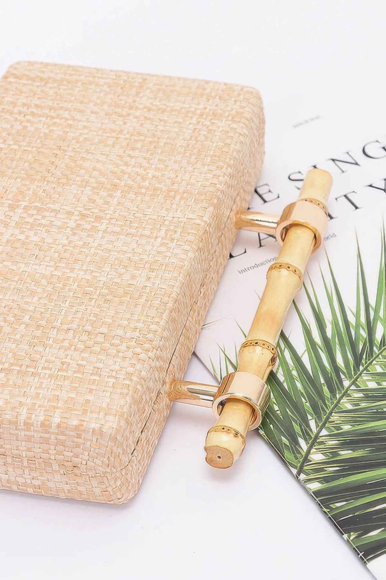 Faux Straw Bamboo Handle Case Bag