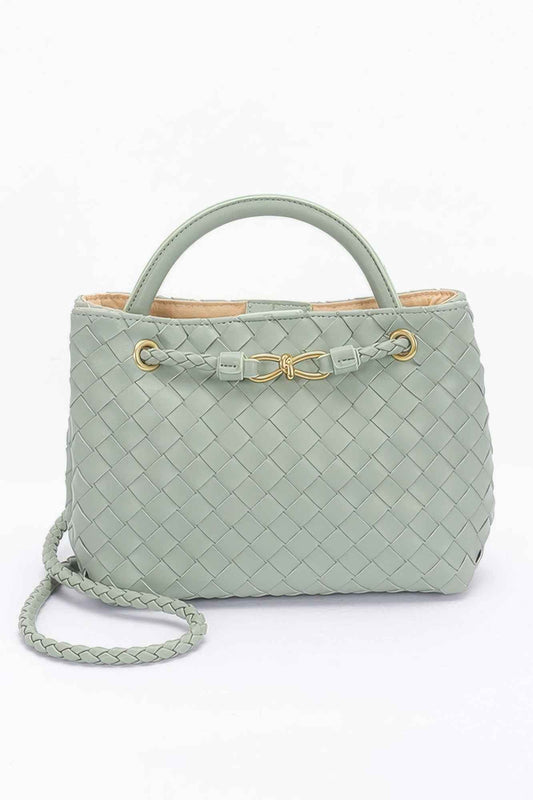Faux Leather Braided Top Handle Bag