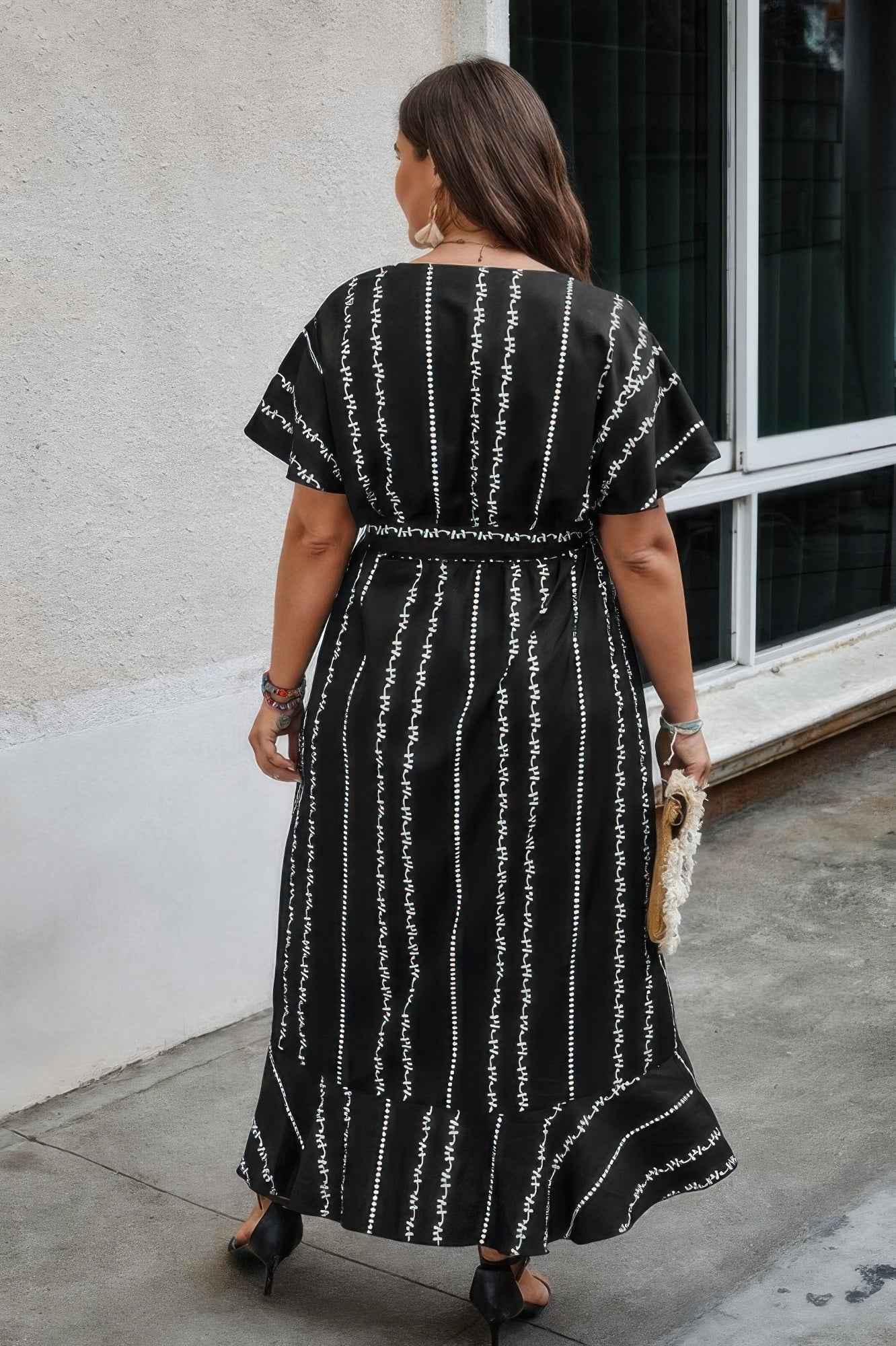 Plus Deep V Belt Asymmetric Hem Fit Dress