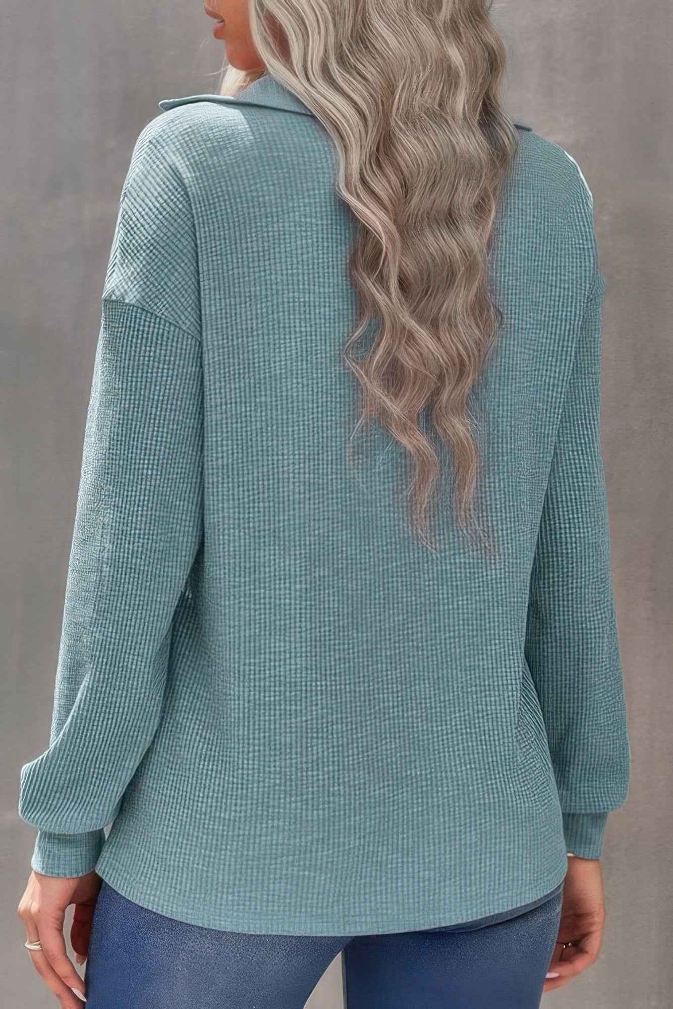 Half Zip Long Sleeve Solid Knit Top
