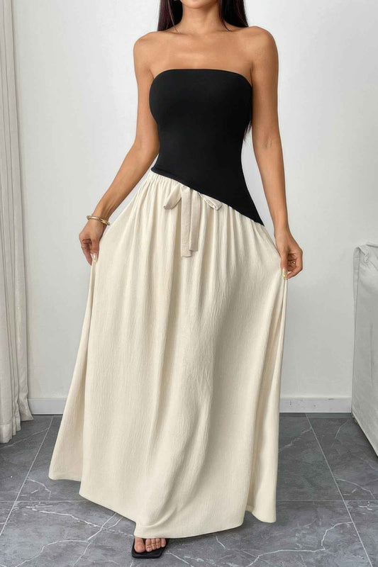 Patchwork Strapless Tube Fit Full Dress
