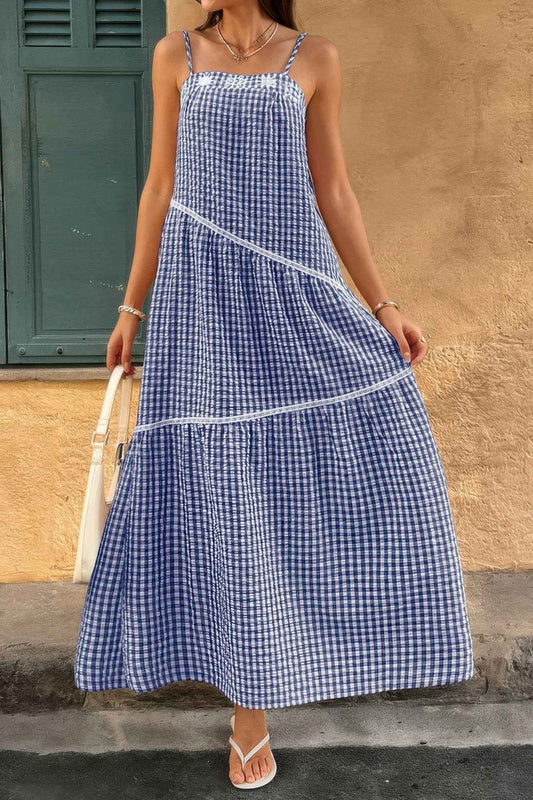 Suspenders Plaid Color Block A Line Dress