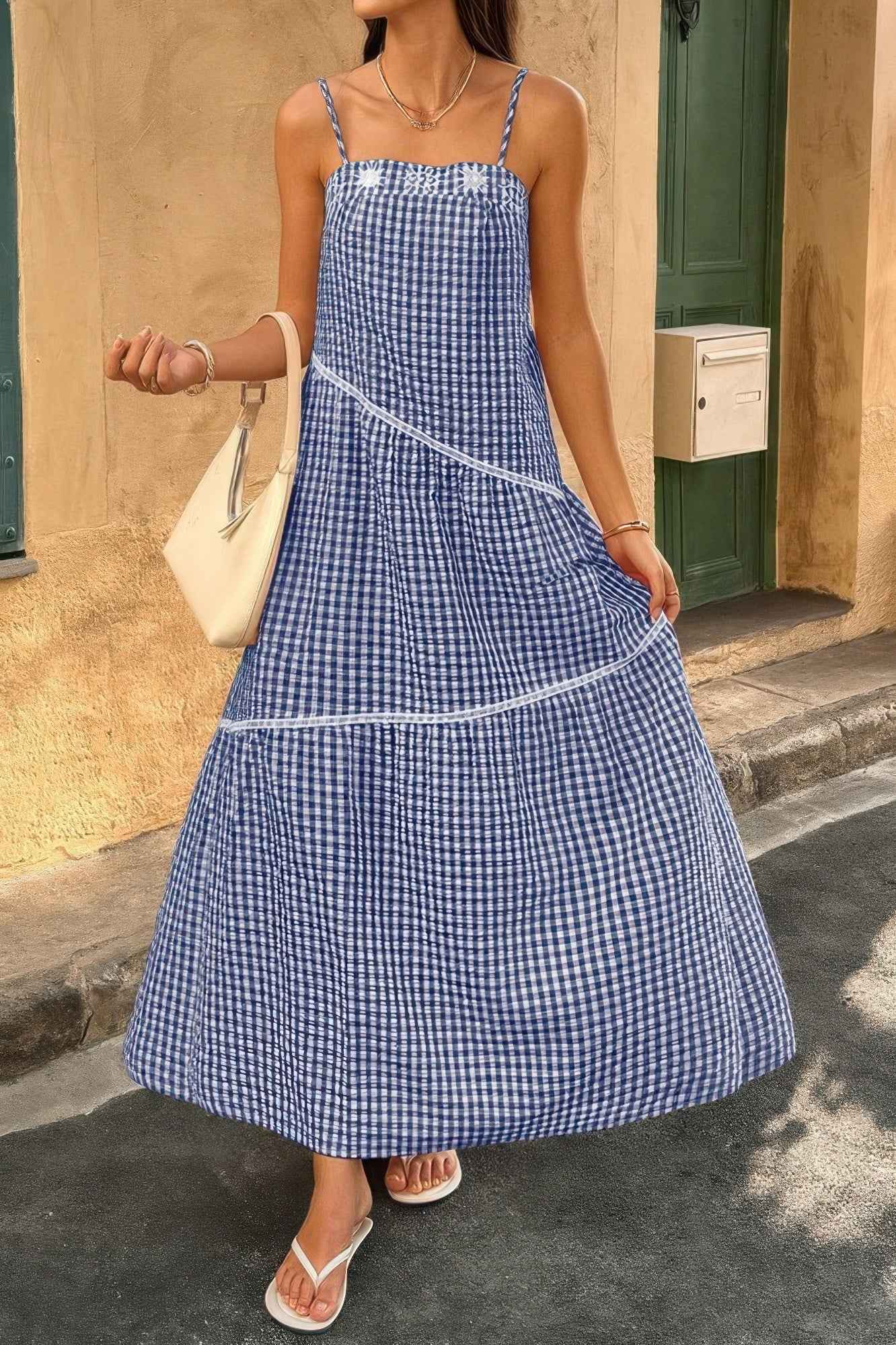 Suspenders Plaid Color Block A Line Dress