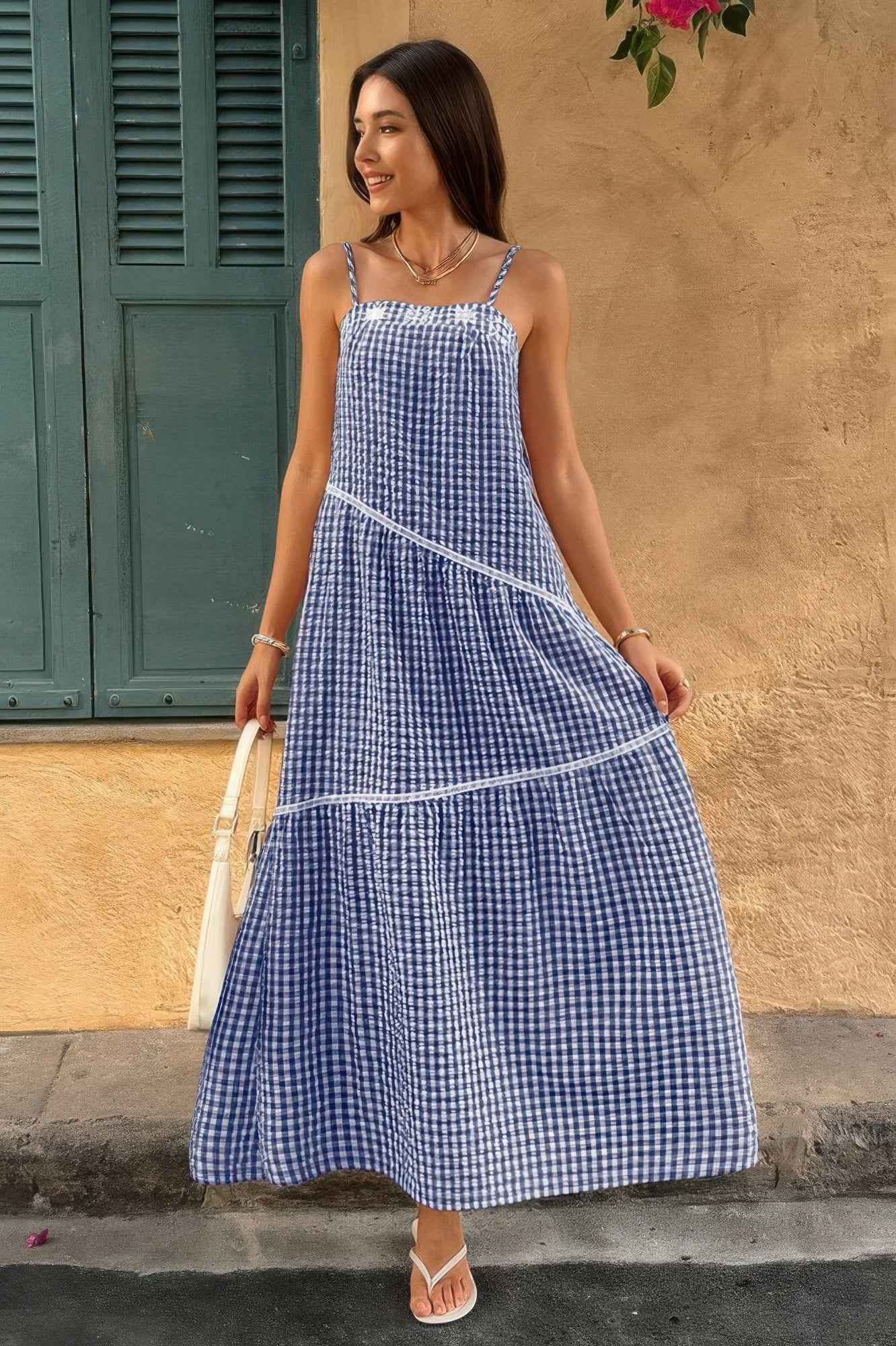 Suspenders Plaid Color Block A Line Dress