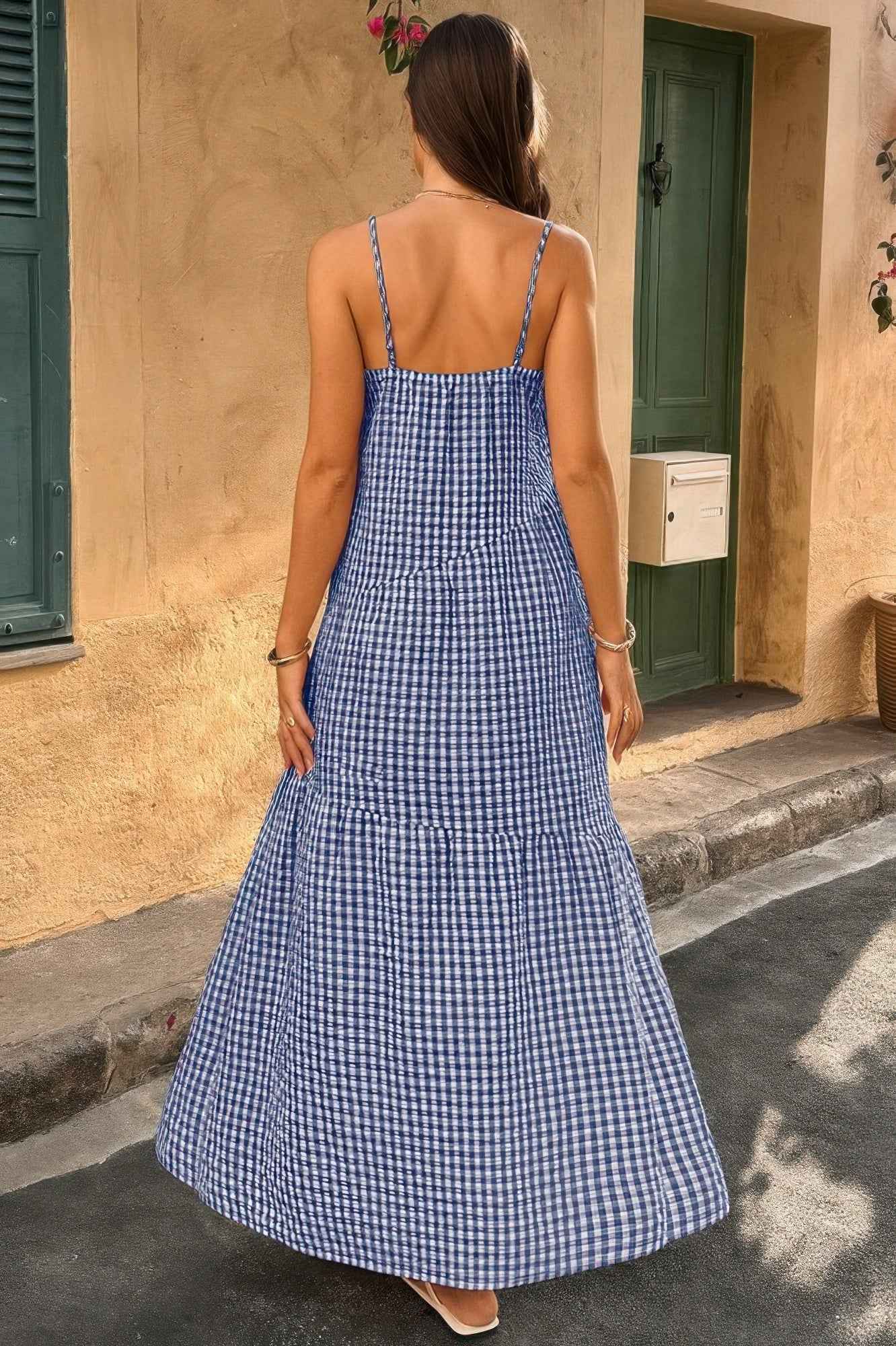 Suspenders Plaid Color Block A Line Dress