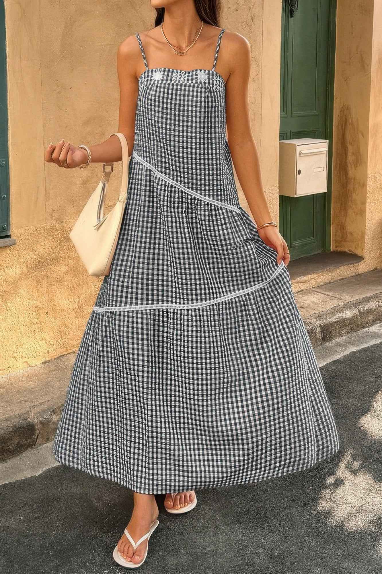 Suspenders Plaid Color Block A Line Dress