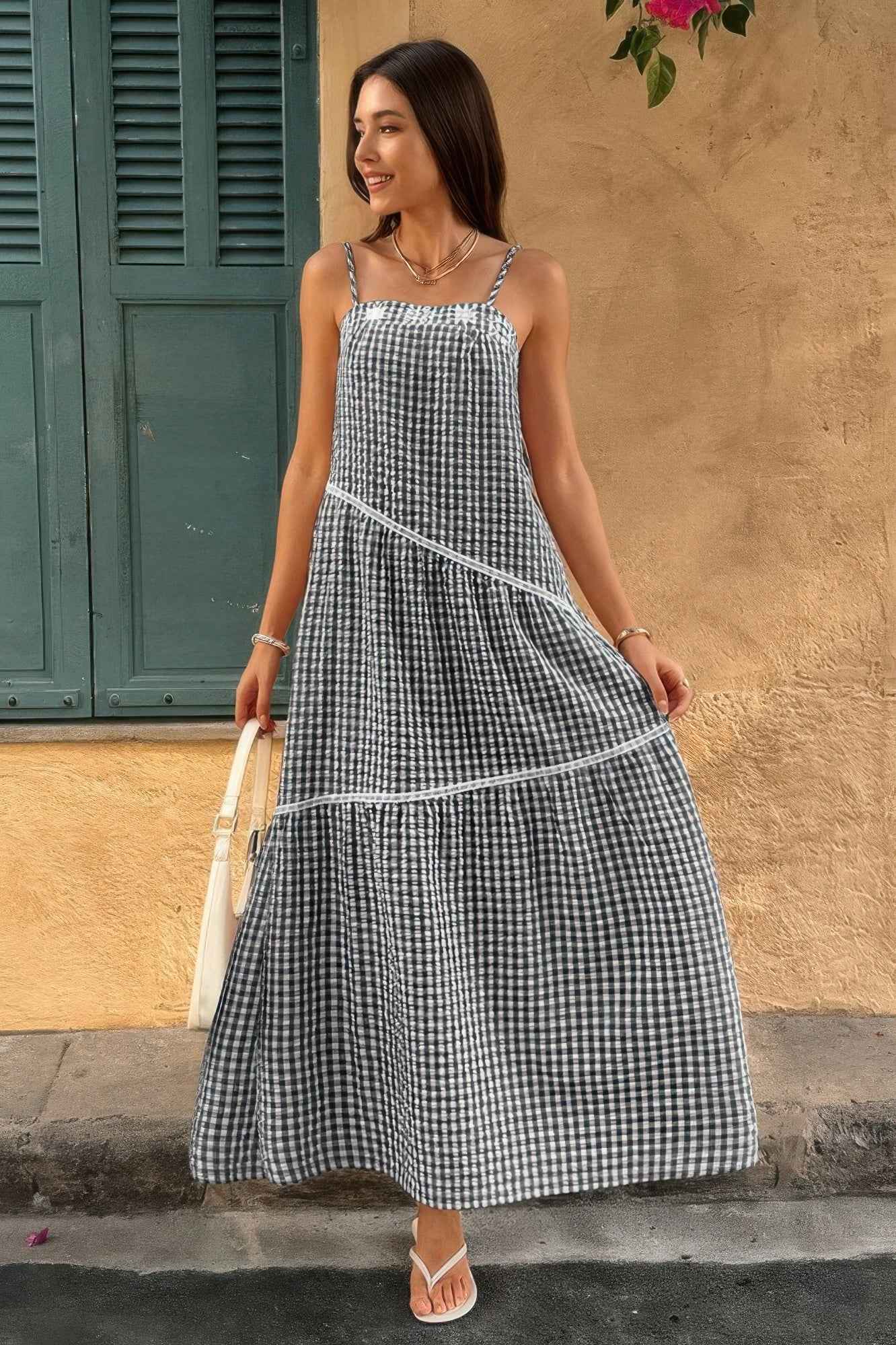 Suspenders Plaid Color Block A Line Dress