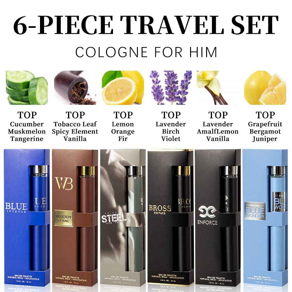 6pcs Set, 1.18fl.oz/35ml Each Bottle, Men's Eau De Toilette Spray, Long-Lasting Perfume, 6 Different Scent, Perfect for Dating, Daily Life, Parties, Gift Giving