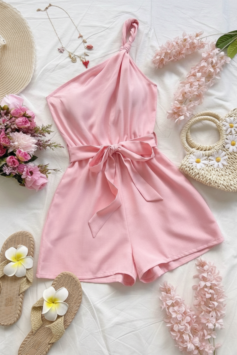 Luxury Pink Romper Flat Lay